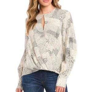 Karen Kane Keyhole Blouse In Cream/Black Size Small